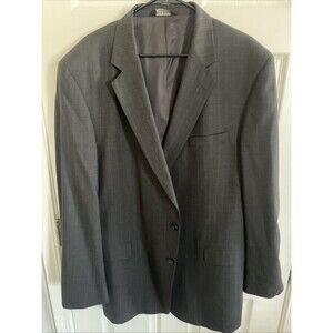 Jos A Bank Gray Chalk Stripe 100% Wool Mens Blazer Suit Jacket Coat 48 XLG